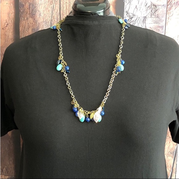 Jewelry Multi Bead Chain Link Necklace Has Beads In Blue Lapis Look